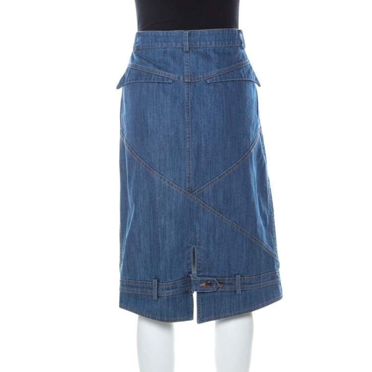 Pre Owned Preen Line Blue Patch Denim Pencil Skirt L 