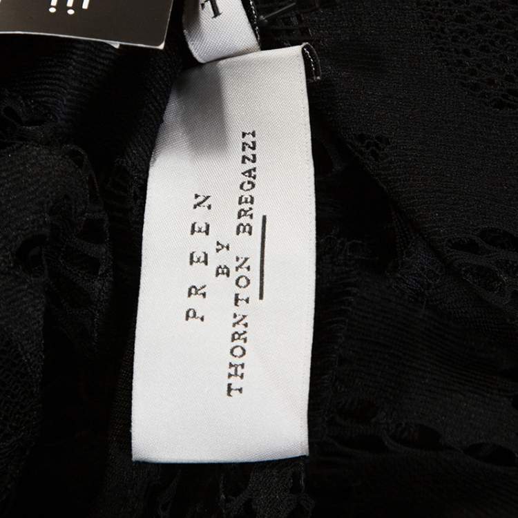مملوكة مسبقًا Preen Black Stretch Lace Embellished Detail Ruched Georgia Dress L