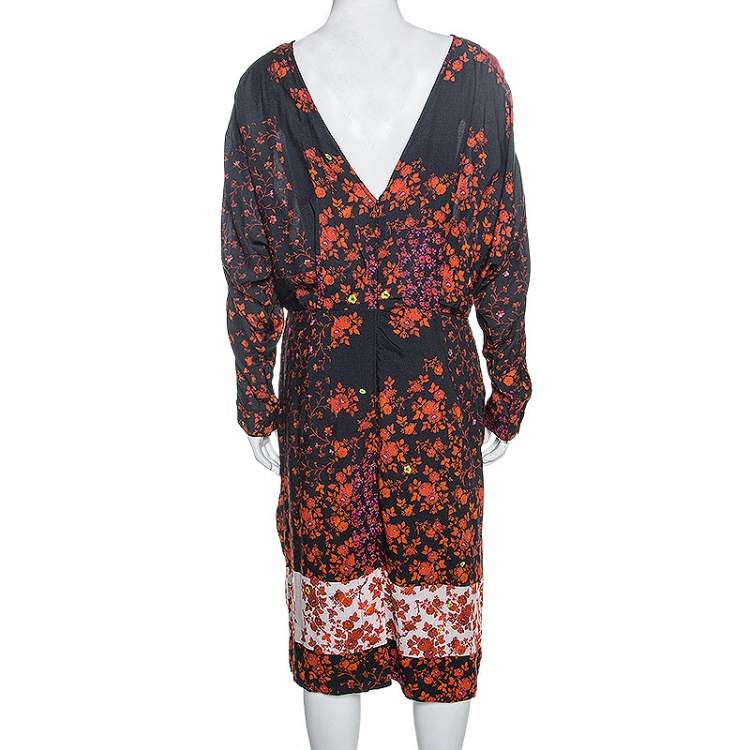 مملوكة مسبقًا Preen Line Navy Blue Flower Print Viscose Vivian Dress L