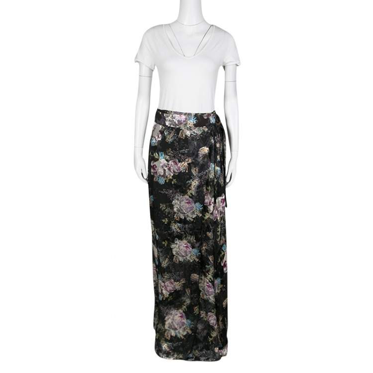 Pre Owned Preen By Thornton Bregazzi Floral Print Devore Chiffon Adria Maxi Wrap Skirt S