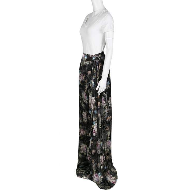 Pre Owned Preen By Thornton Bregazzi Floral Print Devore Chiffon Adria Maxi Wrap Skirt S