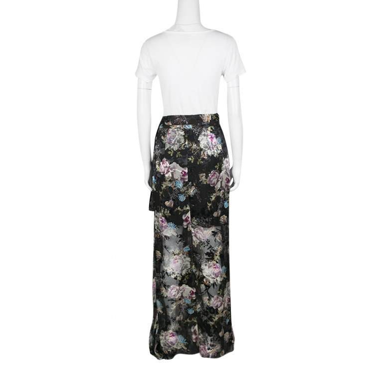 Pre Owned Preen By Thornton Bregazzi Floral Print Devore Chiffon Adria Maxi Wrap Skirt S