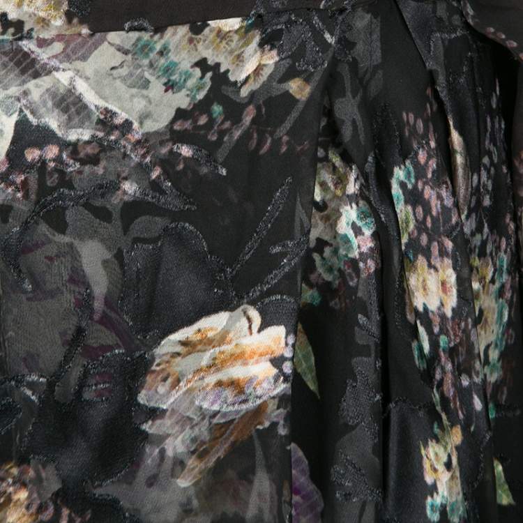 Pre Owned Preen By Thornton Bregazzi Floral Print Devore Chiffon Adria Maxi Wrap Skirt S