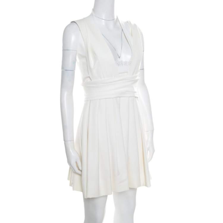 Pre Owned Preen by Thornton Bregazzi White Stretch Bandeau Harness Dress L