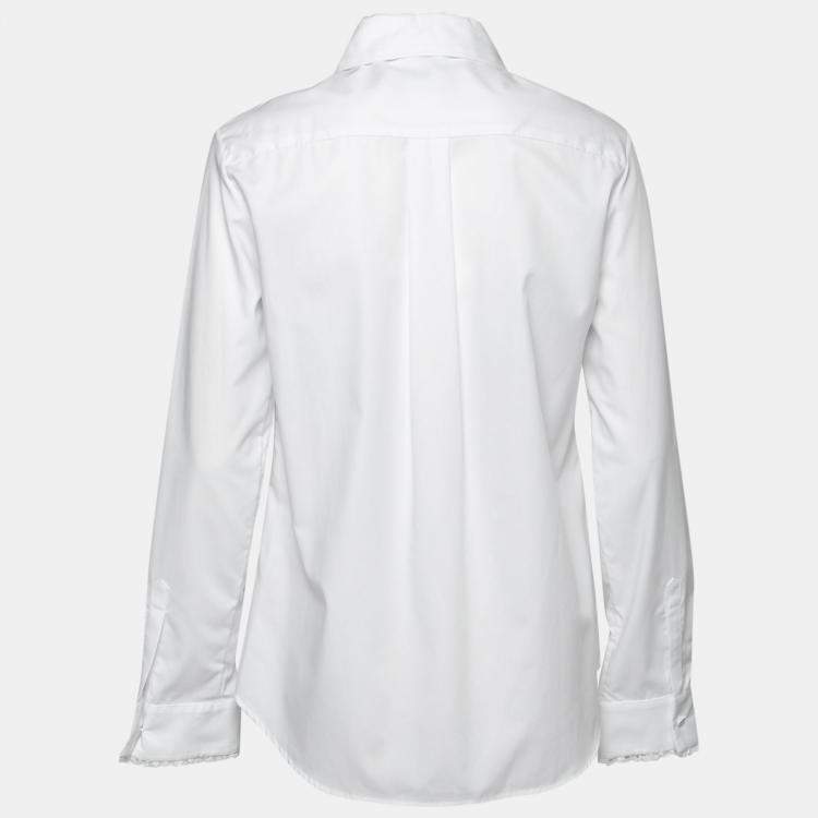 Pre Owned Preen by Thornton Bregazzi White Cotton Poplin Eyelet Lace Trim Long Sleeve Shirt M
