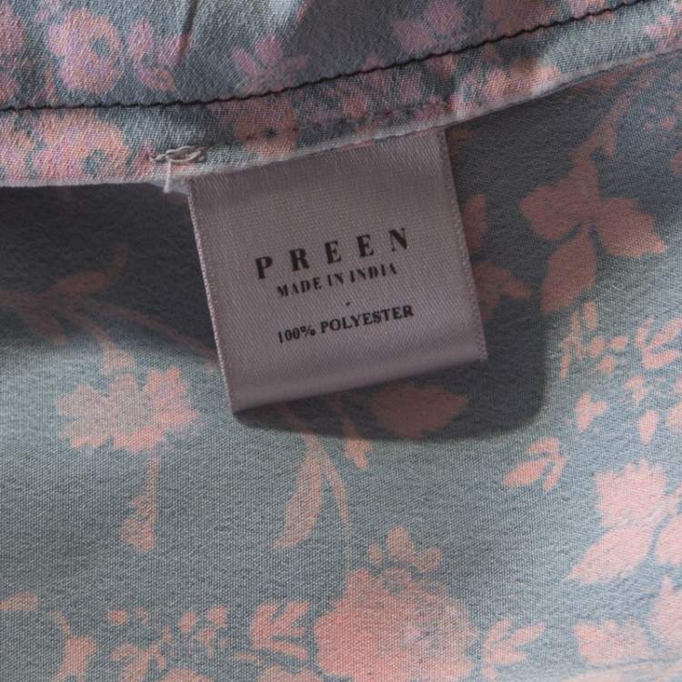 Pre Owned Preen Red Floral Print Crepe Button Down Shirt L