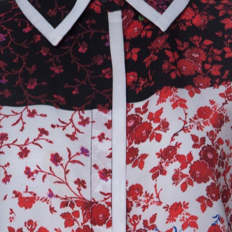 Pre Owned Preen Red Floral Print Crepe Button Down Shirt L