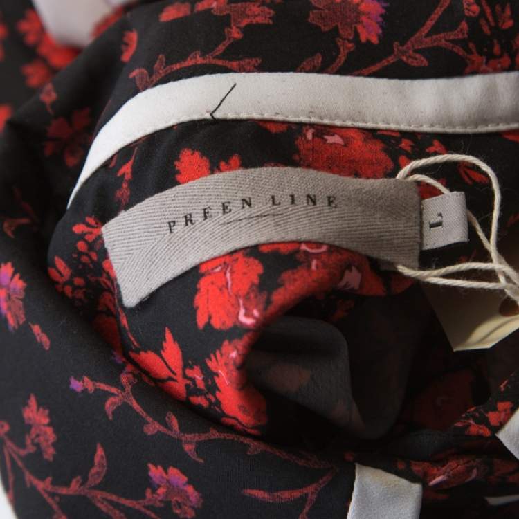Pre Owned Preen Red Floral Print Crepe Button Down Shirt L