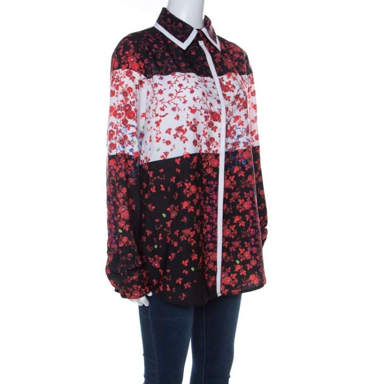 Pre Owned Preen Red Floral Print Crepe Button Down Shirt L