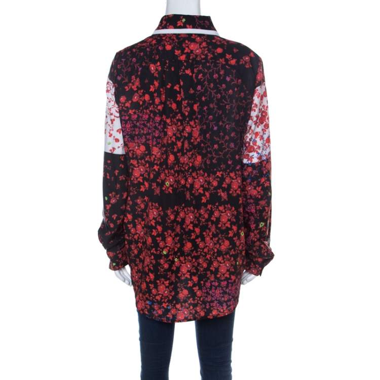 Pre Owned Preen Red Floral Print Crepe Button Down Shirt L
