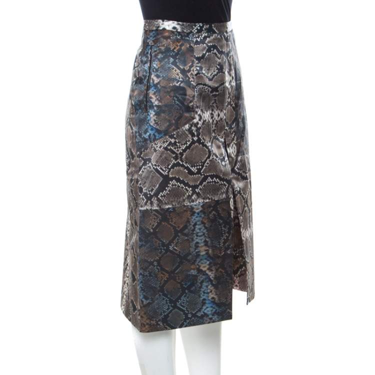 Pre Owned Preen Multicolor Python Print Front Slit Detail Pencil Skirt L