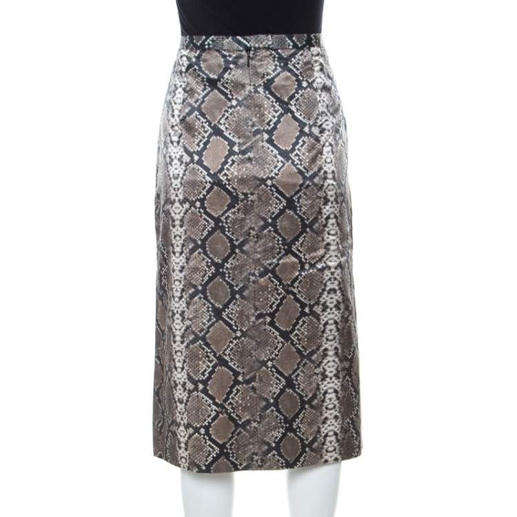 Pre Owned Preen Multicolor Python Print Front Slit Detail Pencil Skirt L