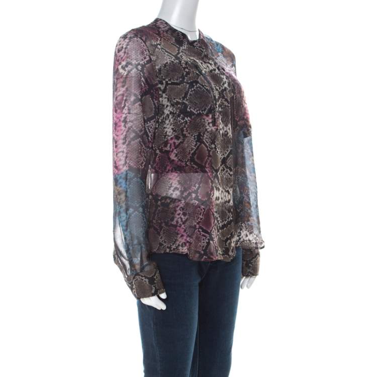 Pre Owned Preen by Thornton Bregazzi Multicolor Snakeskin Print Silk Blouse L