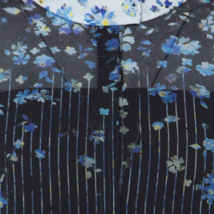 Pre Owned Preen Multicolor Floral and Striped Print Crepe Button Down Shirt L