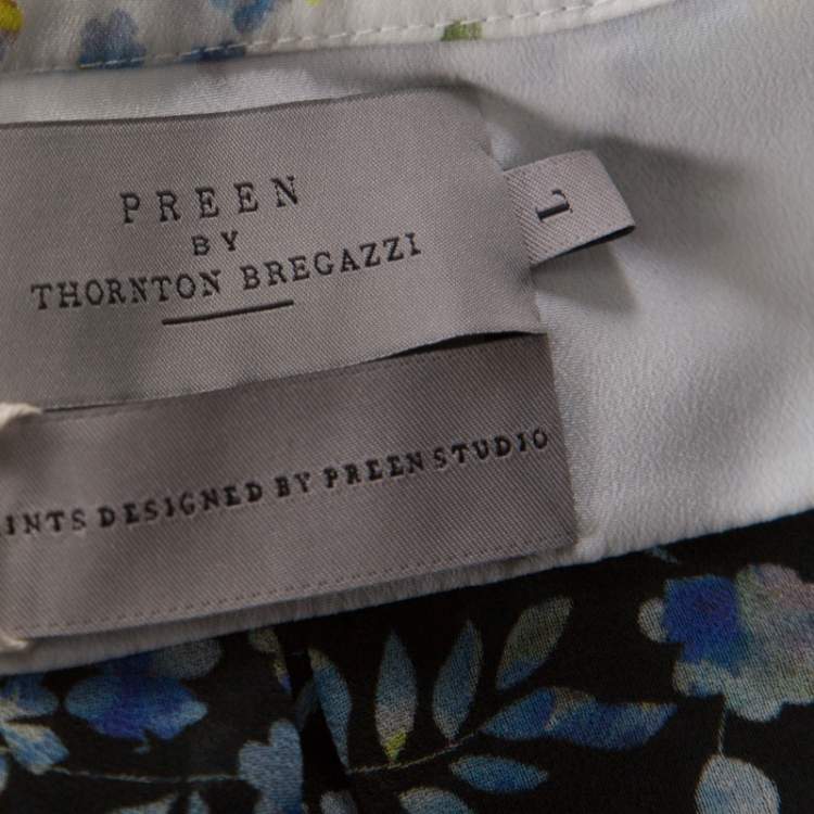 Pre Owned Preen Multicolor Floral and Striped Print Crepe Button Down Shirt L