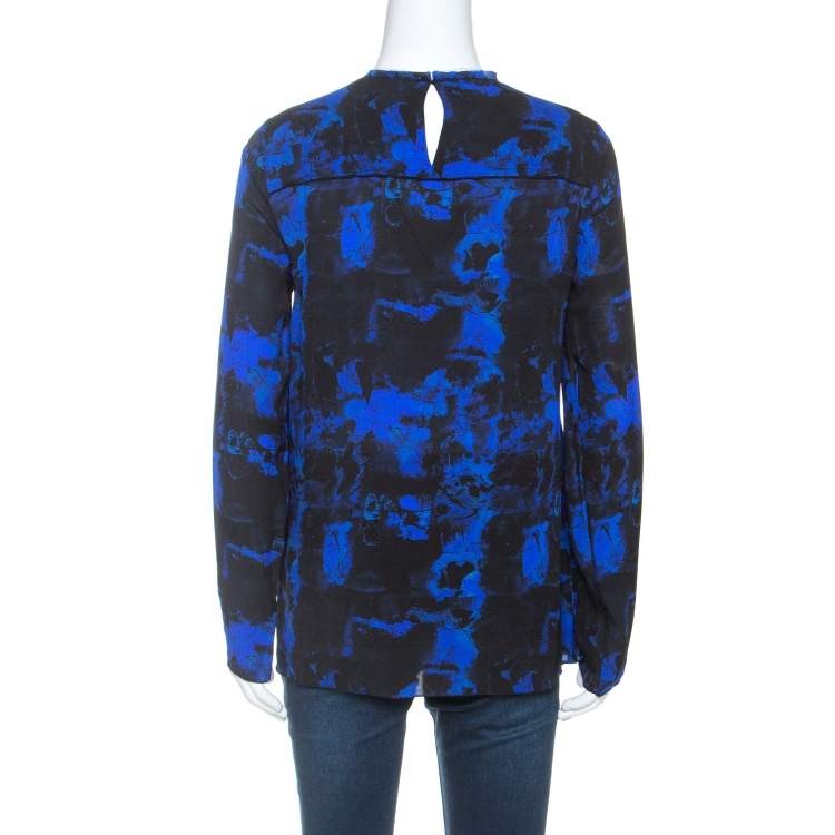 Pre Owned Proenza Schouler Indigo Graffiti Print Silk Layered Top S