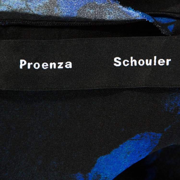 Pre Owned Proenza Schouler Indigo Graffiti Print Silk Layered Top S