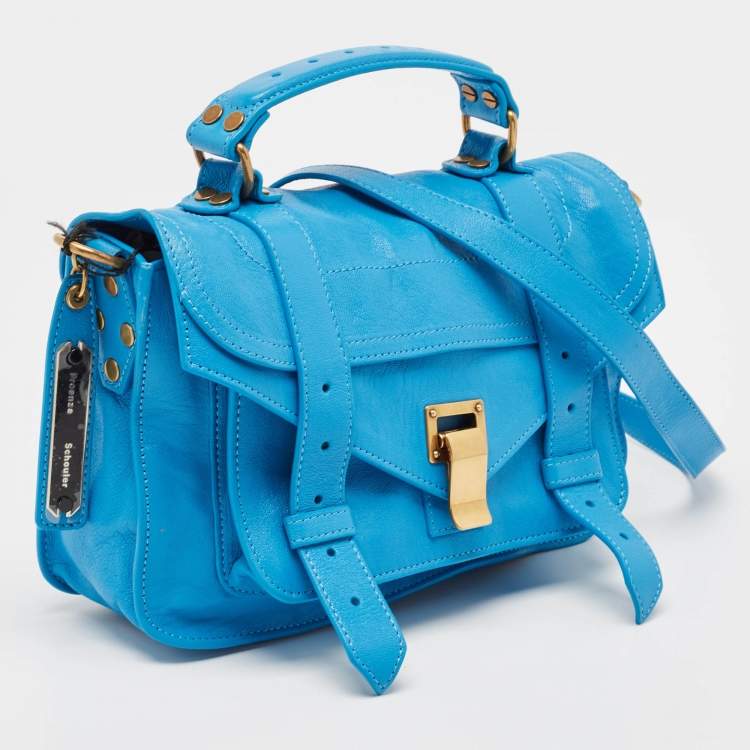 Pre Owned Proenza Schouler Blue Leather Tiny PS1 Top Handle Bag