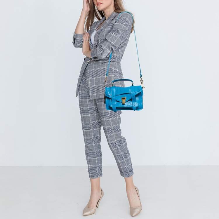 Pre Owned Proenza Schouler Blue Leather Tiny PS1 Top Handle Bag