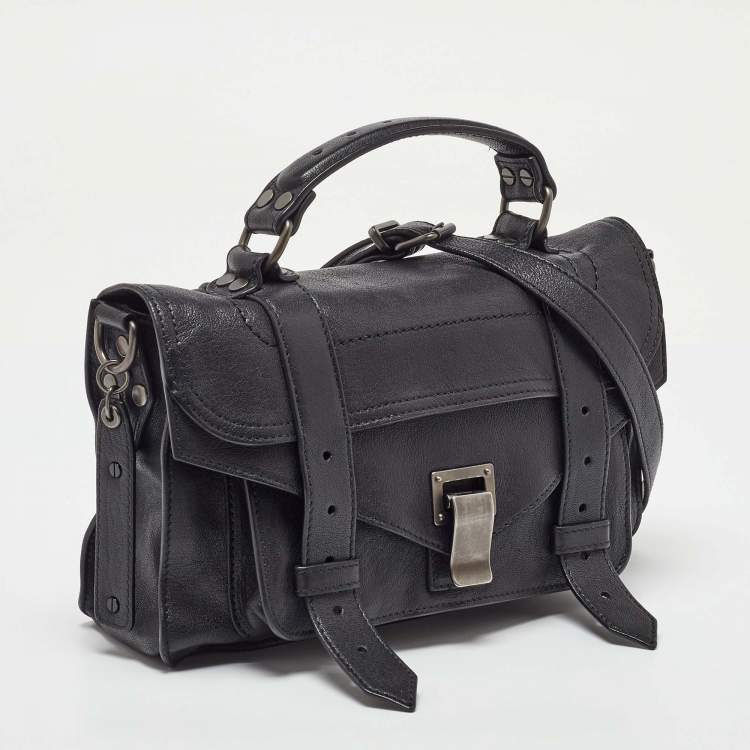 Pre Owned Proenza Schouler Black Leather Tiny PS1 Top Handle Bag