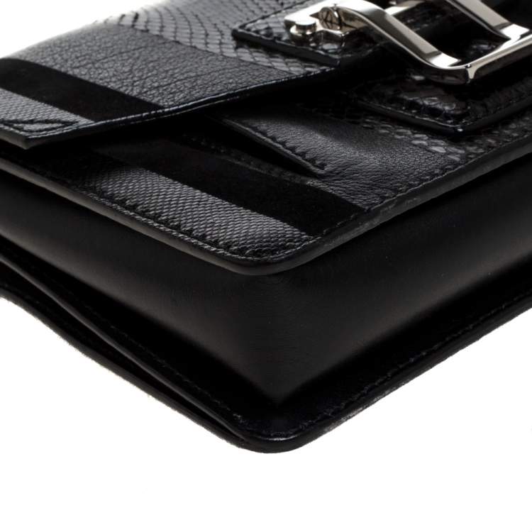 Pre Owned Proenza Schouler Black Leather, Suede and Snakeskin Wristlet Clutch