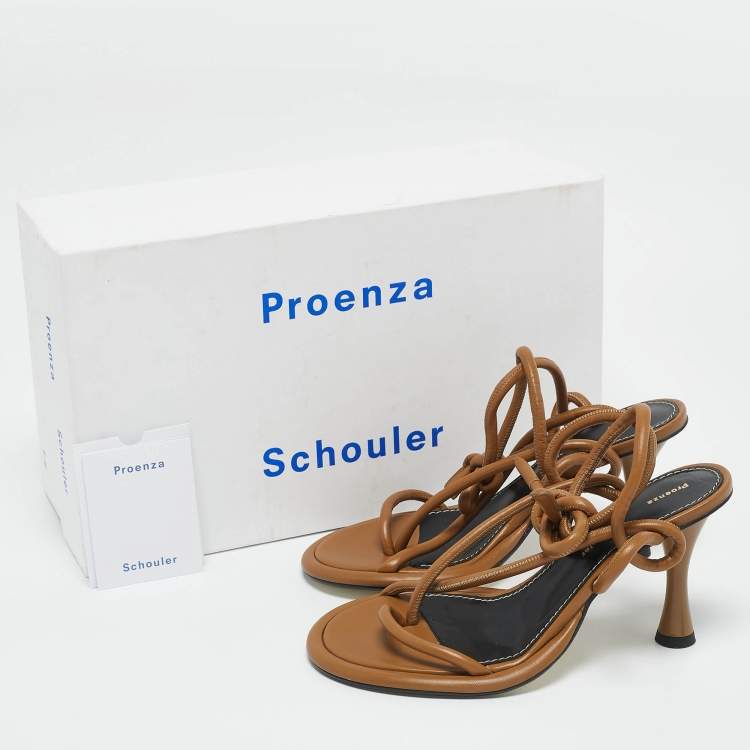 Pre Owned Proenza Schouler Brown Leather Pipe Ankle Wrap Sandals Size 36