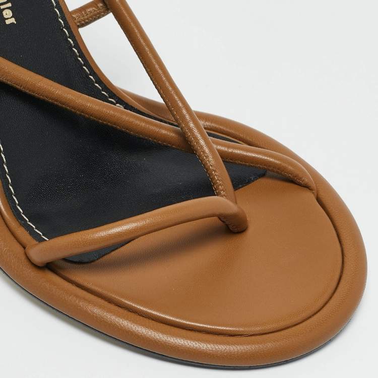 Pre Owned Proenza Schouler Brown Leather Pipe Ankle Wrap Sandals Size 36