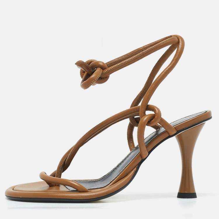Pre Owned Proenza Schouler Brown Leather Pipe Ankle Wrap Sandals Size 36