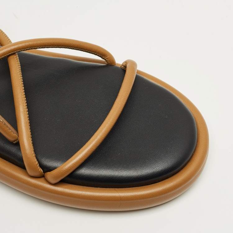 Pre Owned Proenza Schouler Brown Leather Pipe Flat Sandals Size 39