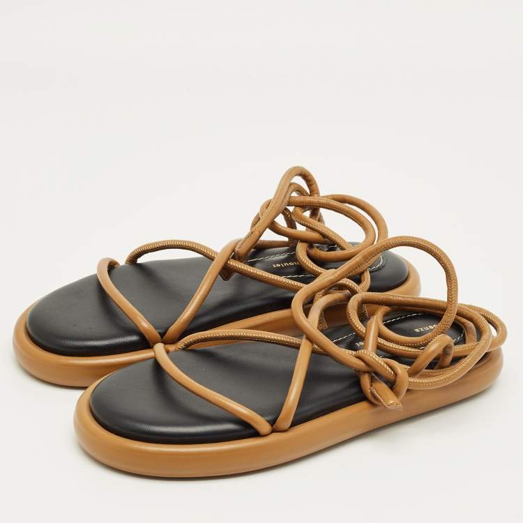 Pre Owned Proenza Schouler Brown Leather Pipe Flat Sandals Size 39