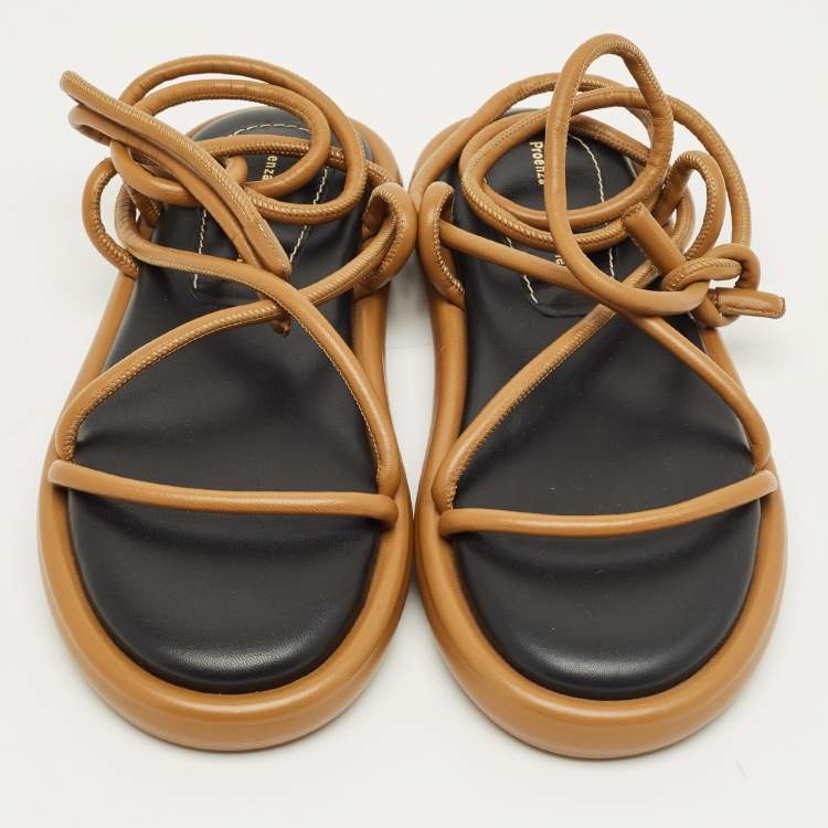 Pre Owned Proenza Schouler Brown Leather Pipe Flat Sandals Size 39