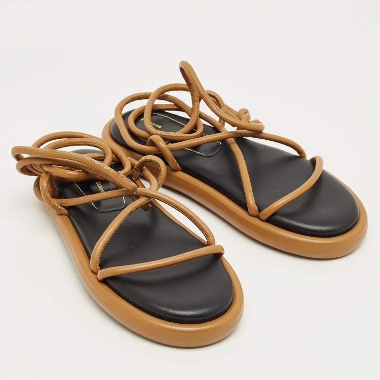 Pre Owned Proenza Schouler Brown Leather Pipe Flat Sandals Size 39