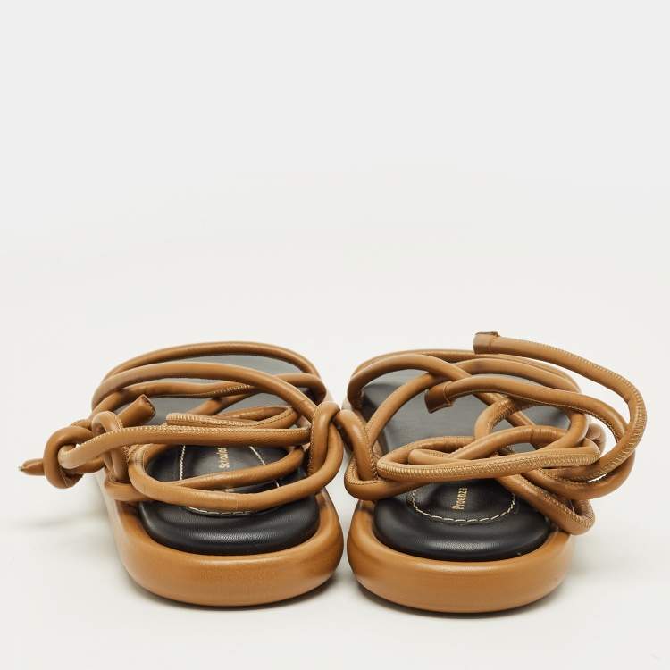 Pre Owned Proenza Schouler Brown Leather Pipe Flat Sandals Size 39