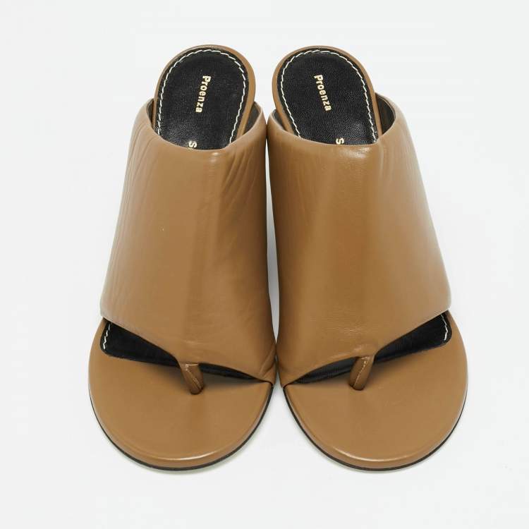 مملوكة مسبقًا Proenza Schouler Brown Leather Slant Wedge Sandals Size 39