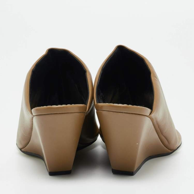 مملوكة مسبقًا Proenza Schouler Brown Leather Slant Wedge Sandals Size 39