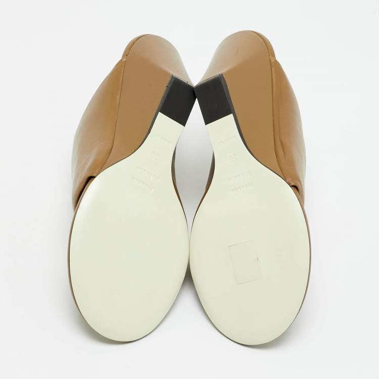 مملوكة مسبقًا Proenza Schouler Brown Leather Slant Wedge Sandals Size 39