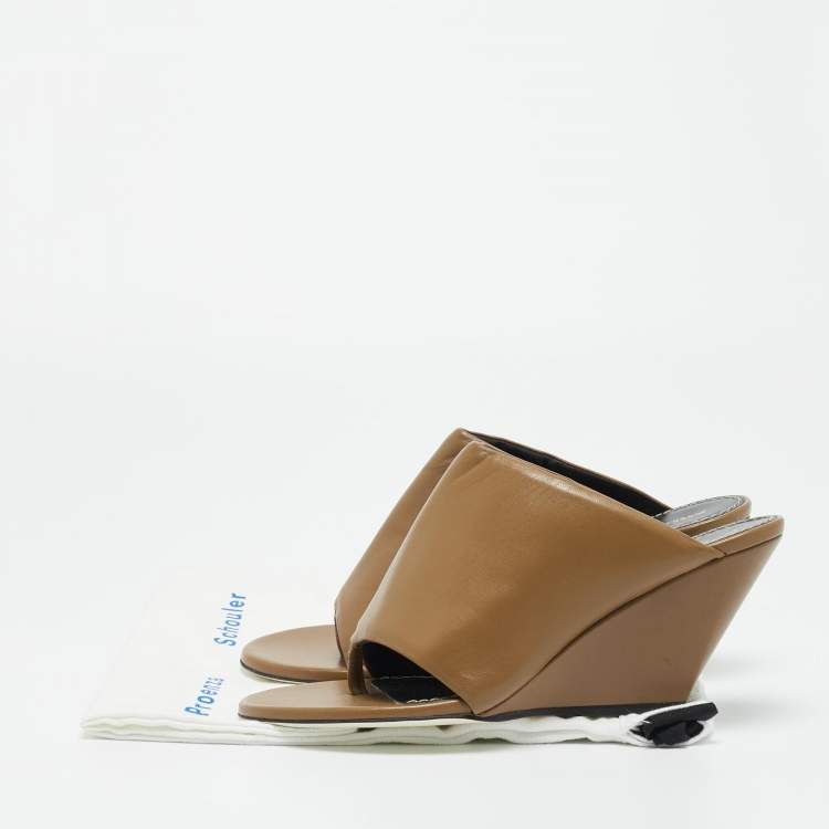 مملوكة مسبقًا Proenza Schouler Brown Leather Slant Wedge Sandals Size 39