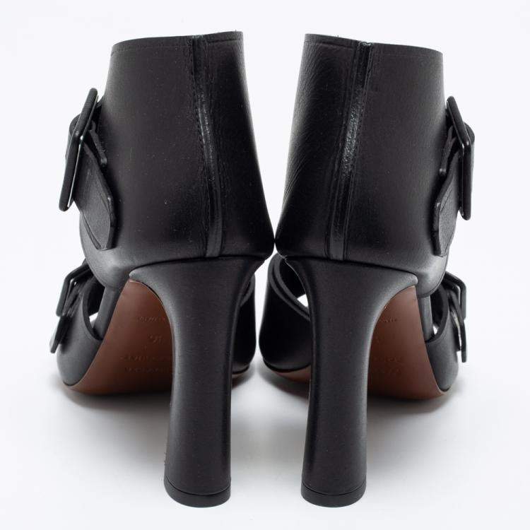 Pre Owned Proenza Schouler Black Leather Buckle Detail Sandals Size 36