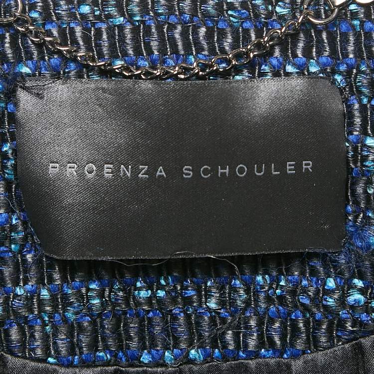 Pre Owned Proenza Schouler Blue/Black Tweed Button Front Long Coat M