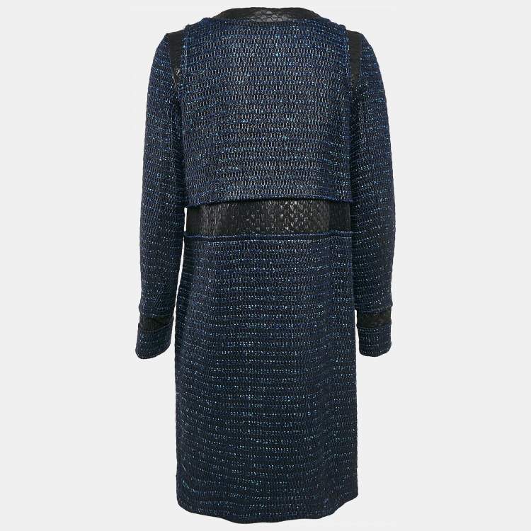 Pre Owned Proenza Schouler Blue/Black Tweed Button Front Long Coat M