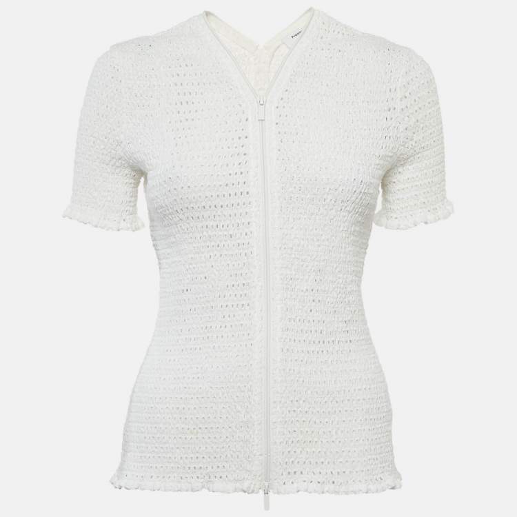 مملوكة مسبقًا Proenza Schouler White Broderie Anglaise Shirring Top M