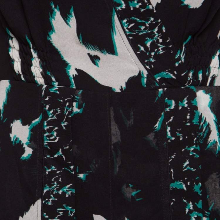 Pre Owned Proenza Schouler Black Printed Silk Pleated Long Sleeve Dress S