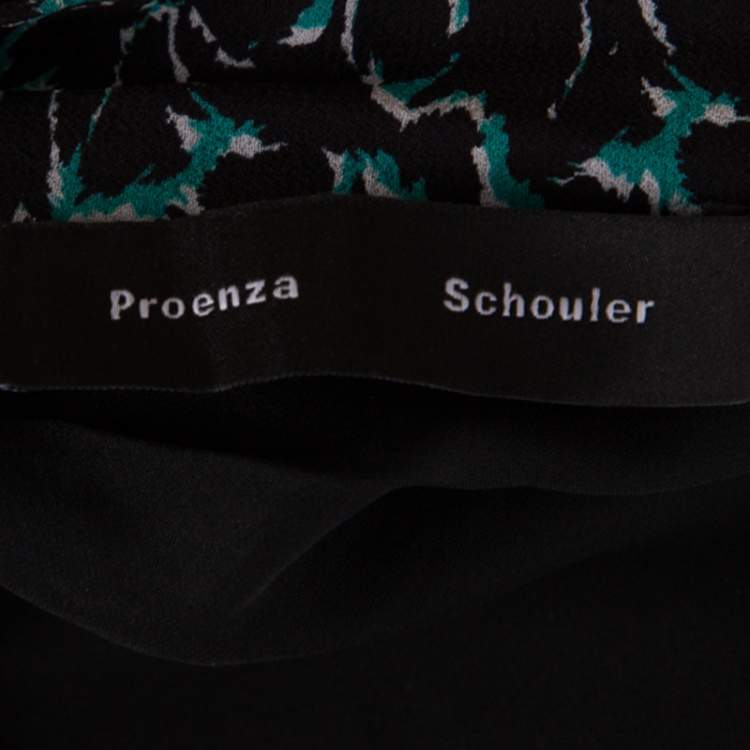 Pre Owned Proenza Schouler Black Printed Silk Pleated Long Sleeve Dress S