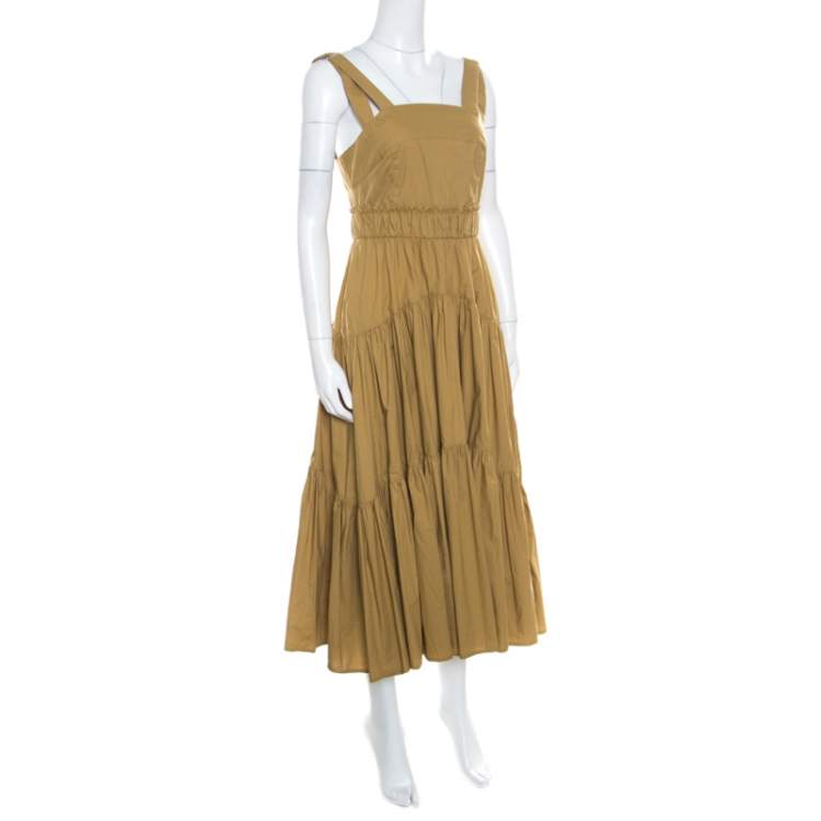 Pre Owned Proenza Schouler Khaki Green Cotton Tiered Tea Length Sleeveless Dress S