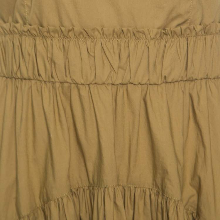 Pre Owned Proenza Schouler Khaki Green Cotton Tiered Tea Length Sleeveless Dress S