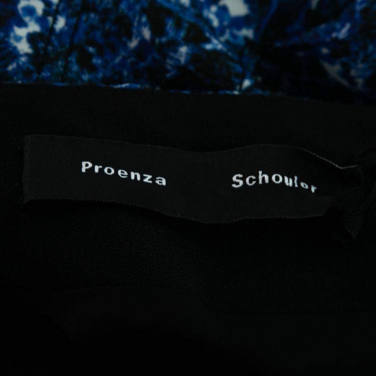 Pre Owned Proenza Schouler Blue and Black Micro Printed Silk Georgette Pleated Skirt S