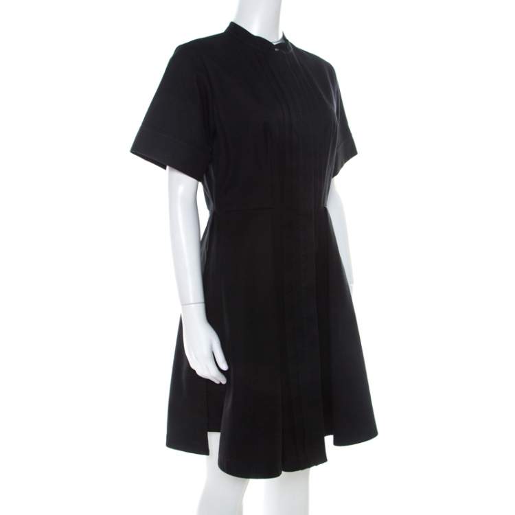 Pre Owned Proenza Schouler Black Cotton Pleated Button Front A Line Dress M 