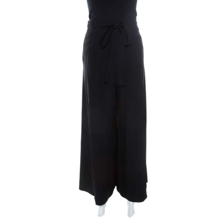 Pre Owned Proenza Schouler Black Crepe Waist Tie Detail Wide Leg Trousers M 