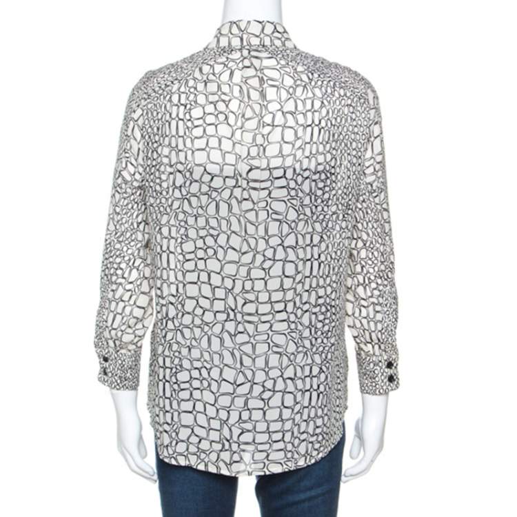 Pre Owned Proenza Schouler Cream Printed Silk Button Front Shirt M