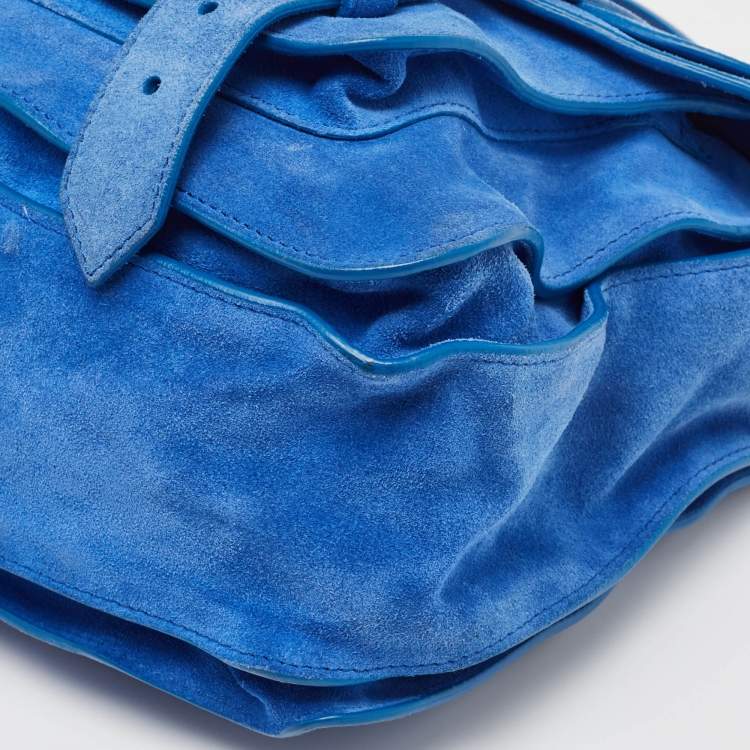 Pre Owned Proenza Schouler Blue Suede PS1 Top Handle Bag